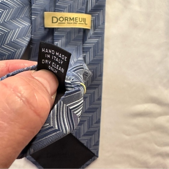Dormeuil Geometric Repp Blue Tie 100% Silk Handmade in Italy Wide 58” x 4” - Picture 10 of 12